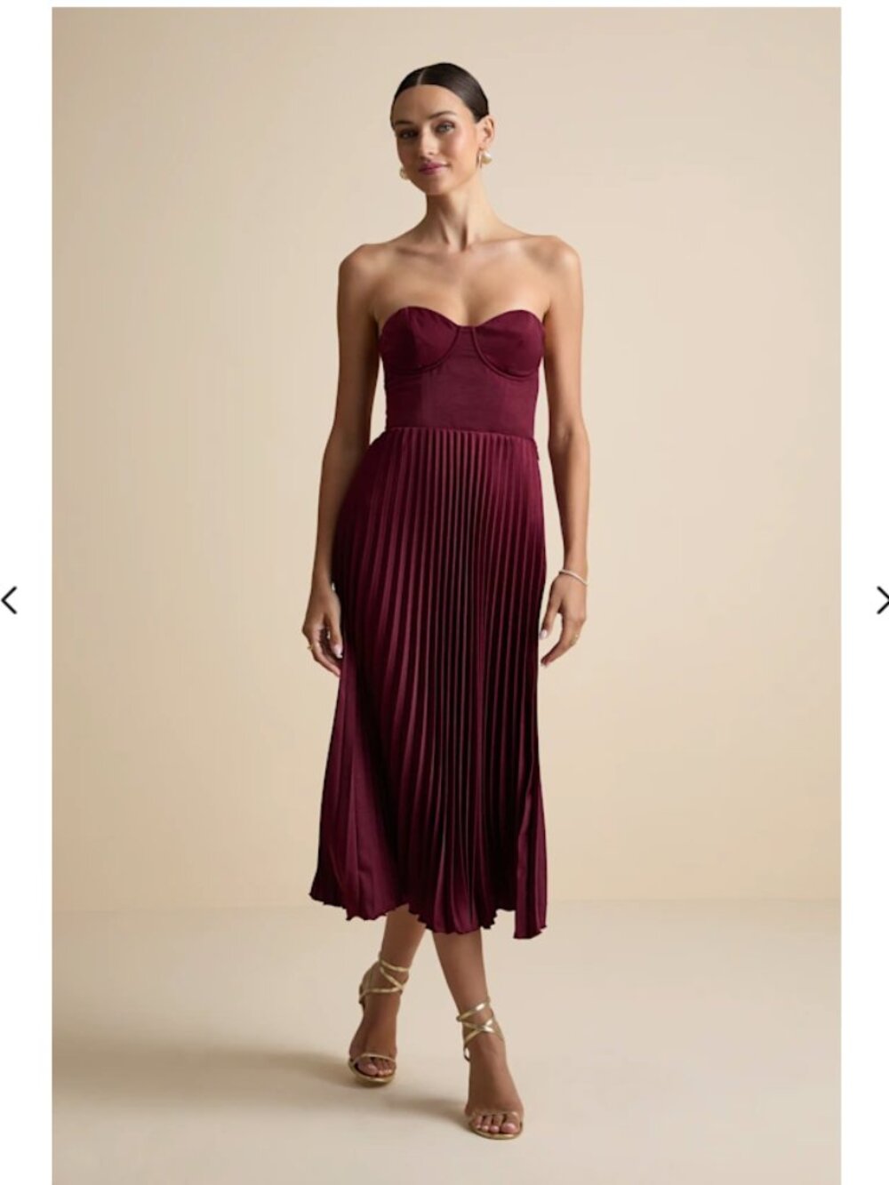 Lulus Irelyn Satin Bustier Midi Dress in Burgundy